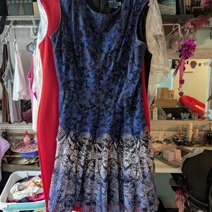 Gabby Skye Blue and Black Lace Midi Dress